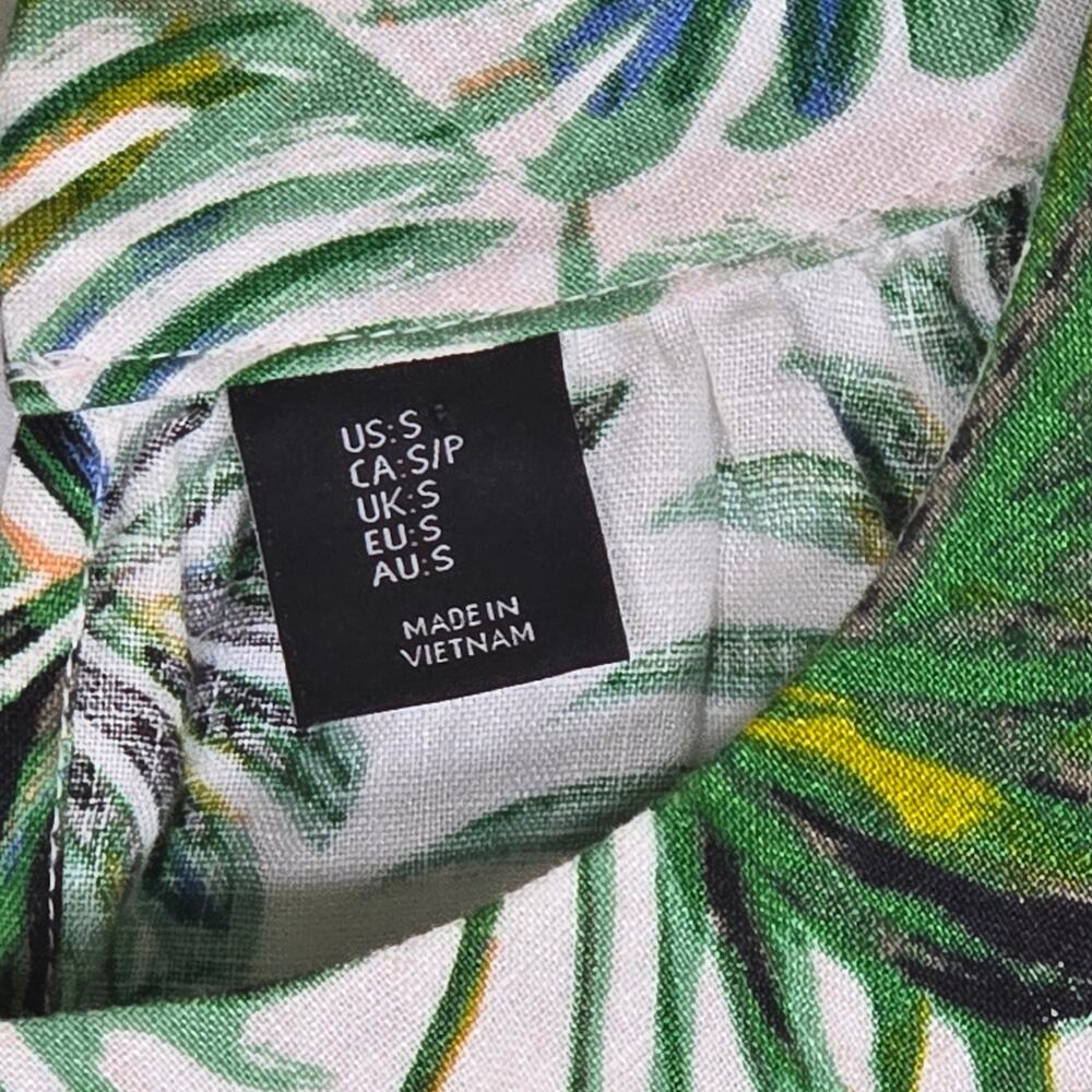 TAHARI 100% LINEN SUNDRESS Size M Coastal Palm Print Tropical Halter Dress - Picture 4 of 9